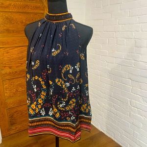 Anthropologie tie neck flower paisley mock nec top